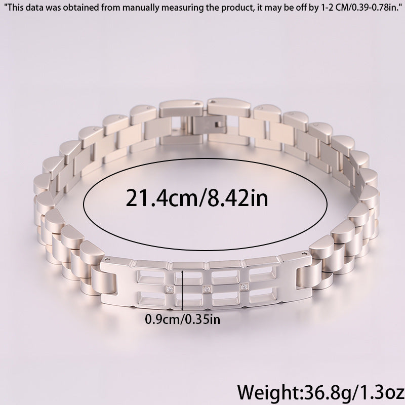 Women's Simple And Versatile Diamond Inlaid Curved Titanium Steel Bracelet