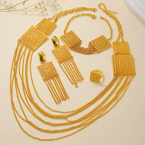 Bridal Jewelry Set For Wedding 5Pcs Gold Plated Necklace