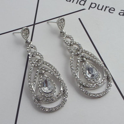 Qifu European And American Exaggerated Long Geometric Circle Jeweled Earrings