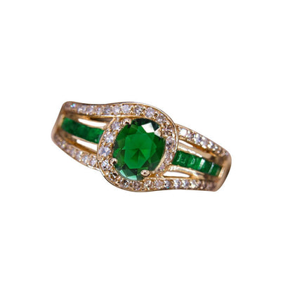 Copper Inlaid Emerald Ring All-match Internet Celebrity