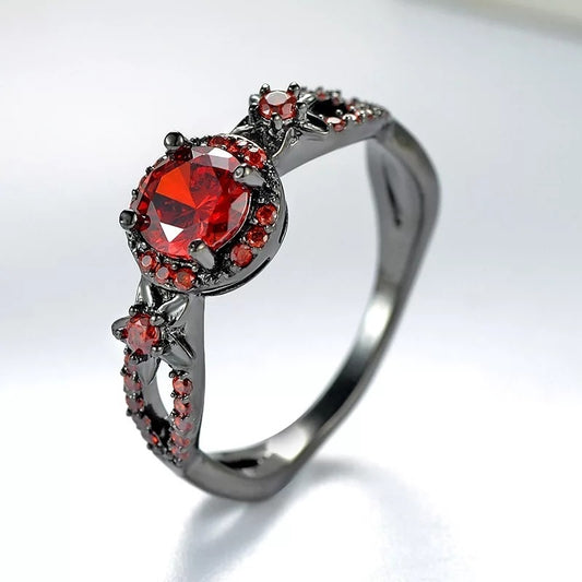 Black Gold Plated Ugyen Korean Style Ruby Garnet Women's Ring