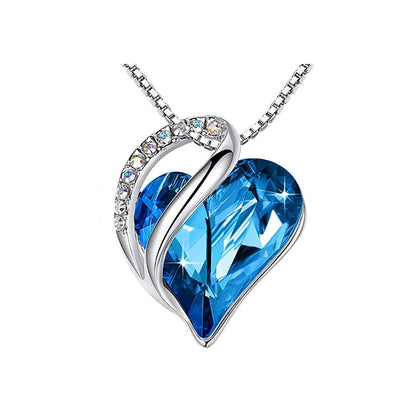 Heart Shaped Crystal Necklace Pendant for Women - Silver