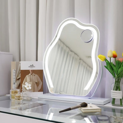 Vanity Makeup Cloud LED Mirror With Lights Strip Smart Control Wall Mount Decor Glass Hanging Removable Louisiana Mart