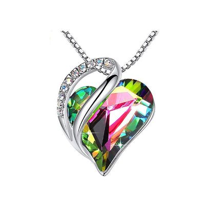 Heart Shaped Crystal Necklace Pendant for Women - Silver