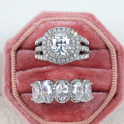 Egg-shaped Full Circle Micro Inlaid Zircon Ring Set