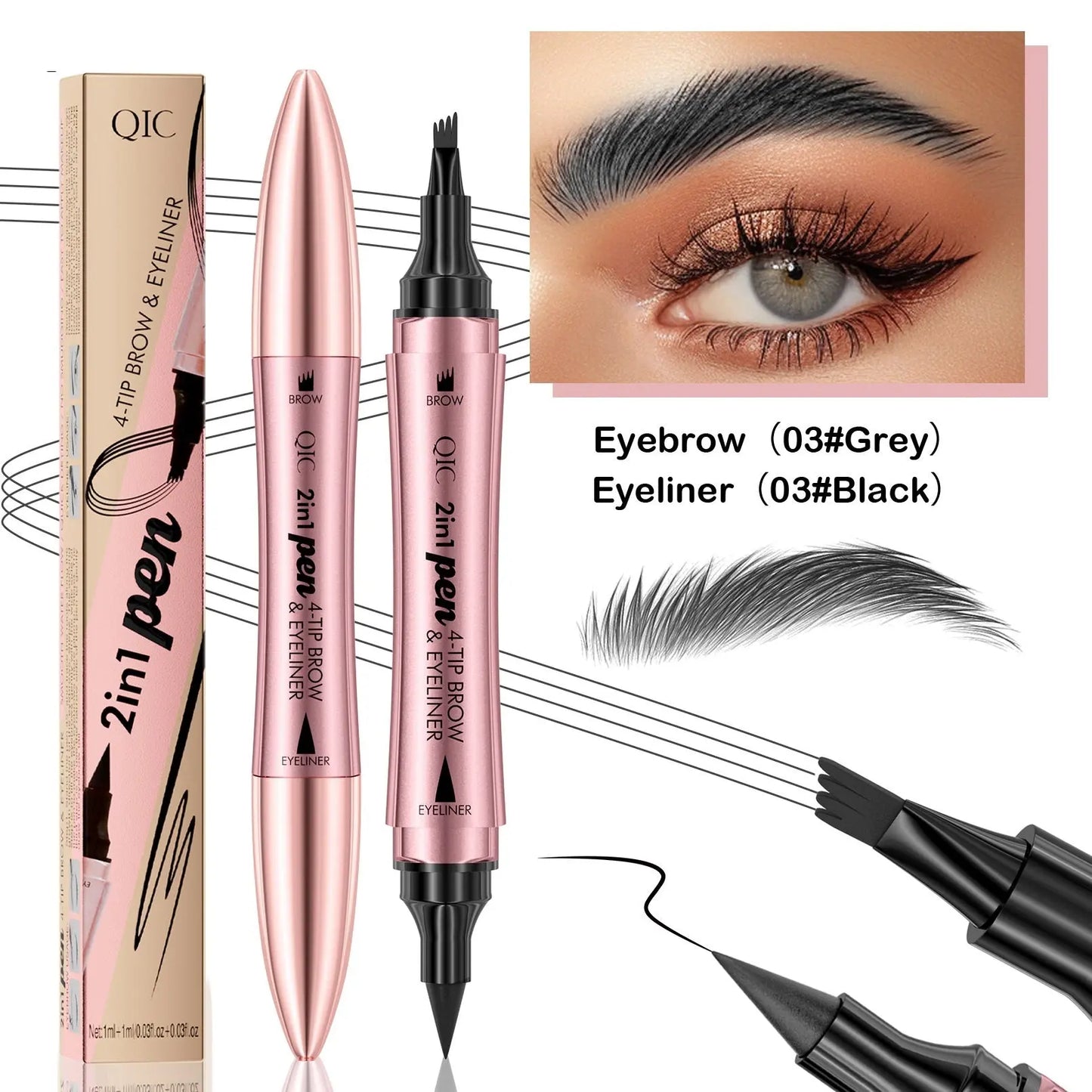 Double-headed 3D Micro-carved Liquid Four-fork Eyebrow Pencil Eyeliner 2-in-one Dual-purpose Eye Louisiana Mart