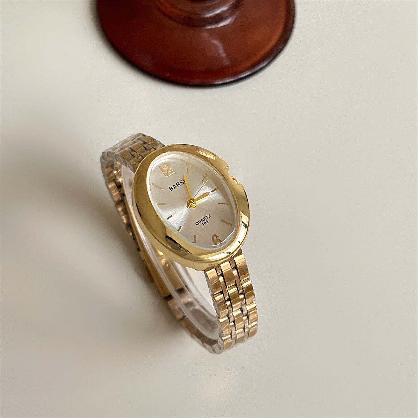 Women's Diamond Watch Elegant Luxury Oval Face Gold Design