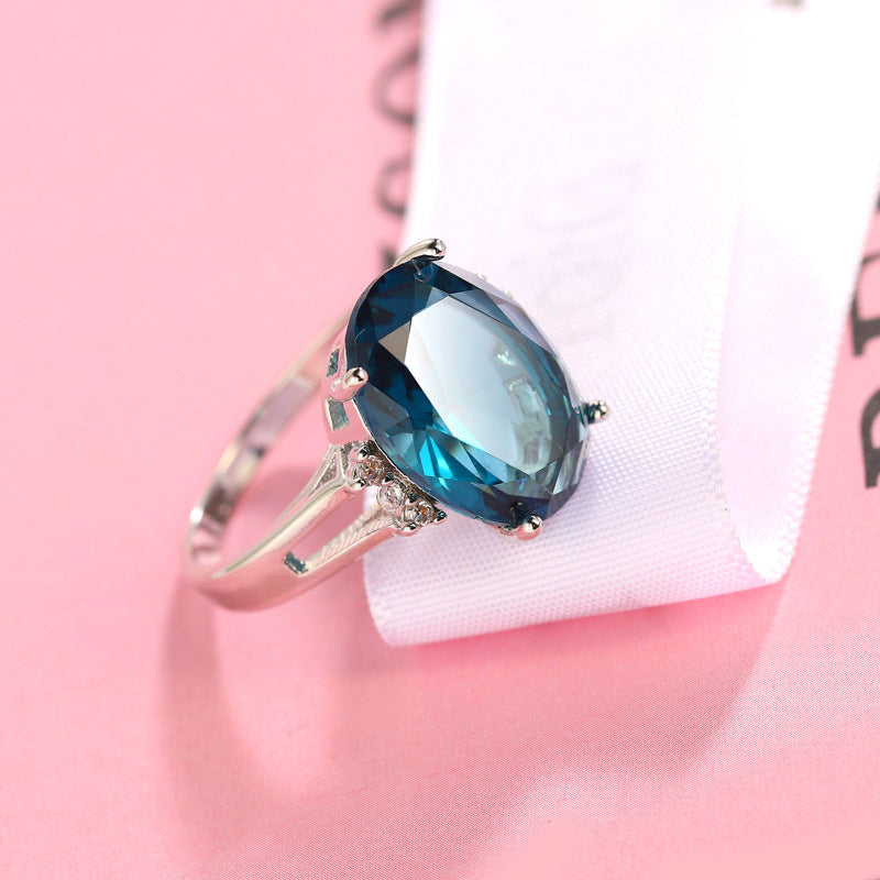 Blue Black Zircon Decorative Ring