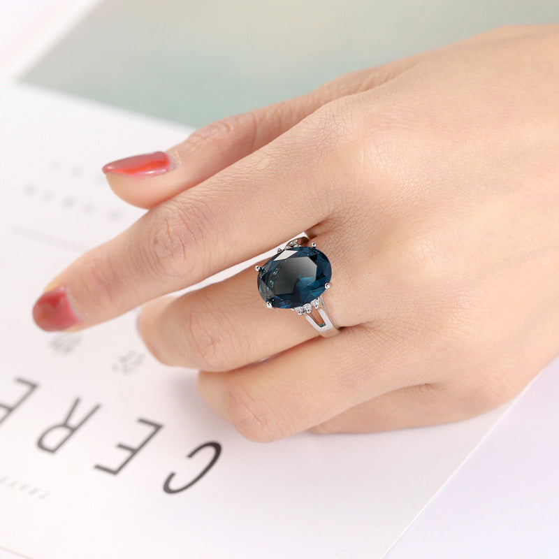 Blue Black Zircon Decorative Ring