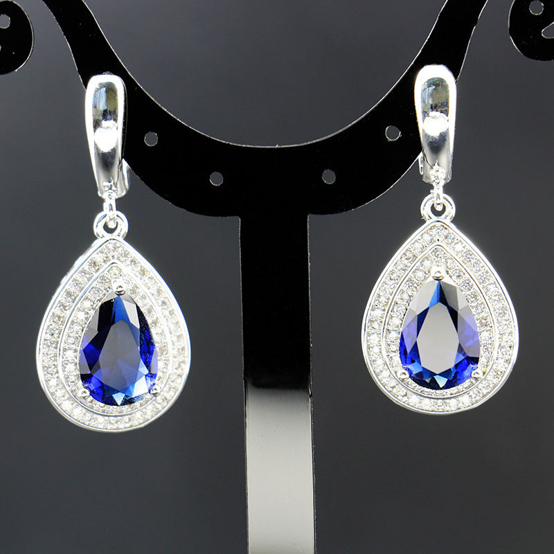 Jewelry Four-piece Set Rings Pendants Earrings Drop-shaped Gem