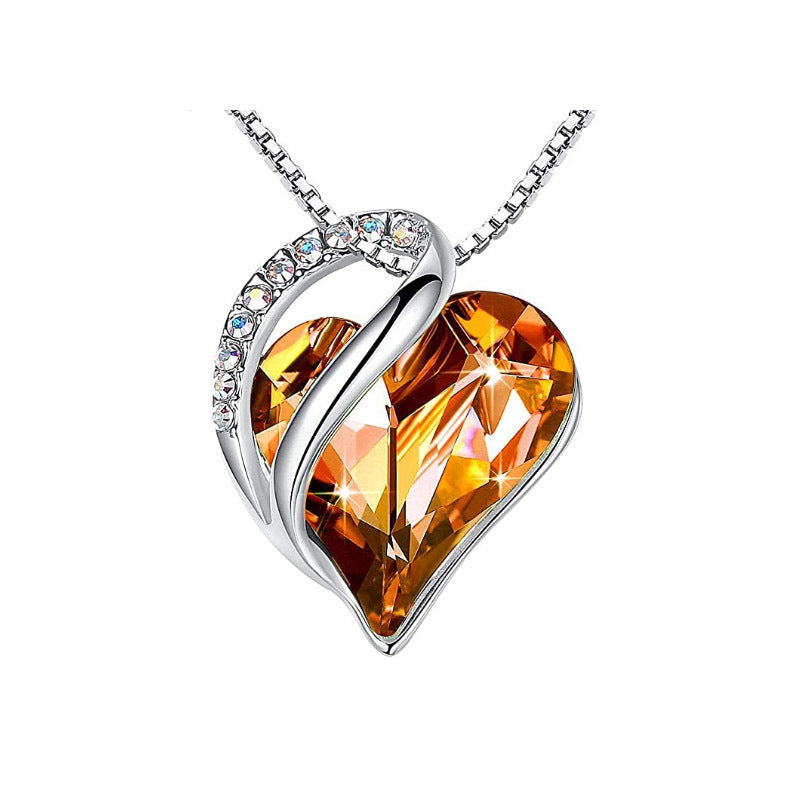 Heart Shaped Crystal Necklace Pendant for Women - Silver