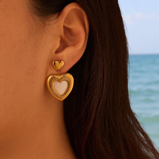 Heart Stainless Steel White Fritillary Earrings