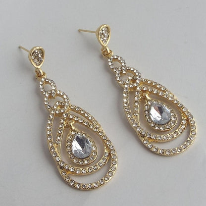 Qifu European And American Exaggerated Long Geometric Circle Jeweled Earrings