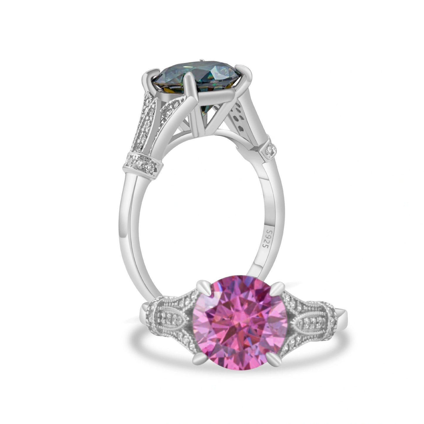 Moissanite Row Diamond Ring Female Exaggerated Sterling Silver Simple