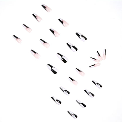 Simple Black And White Color Matching Long Nails Removable Nail Tip 24