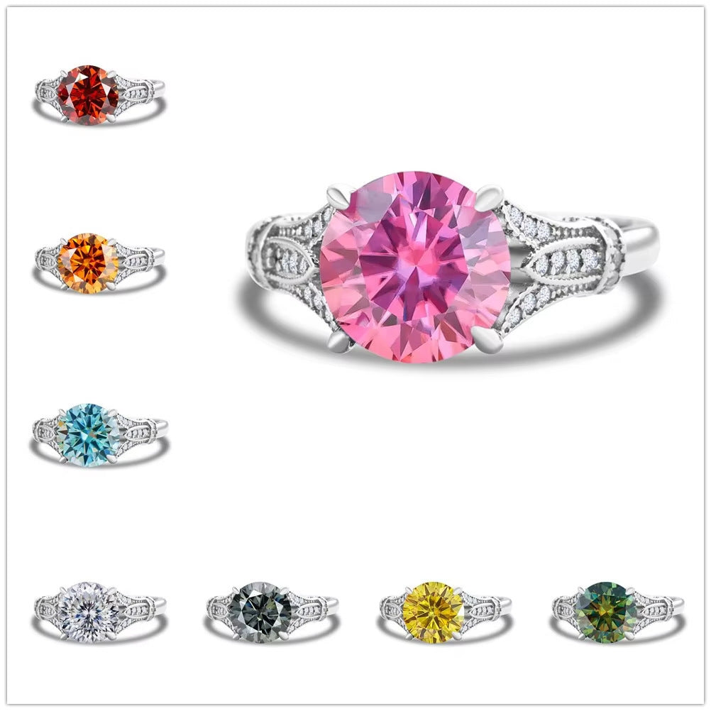 Moissanite Row Diamond Ring Female Exaggerated Sterling Silver Simple