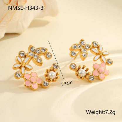 Diamond Colorful Oil Necklace Petal Stud Earrings