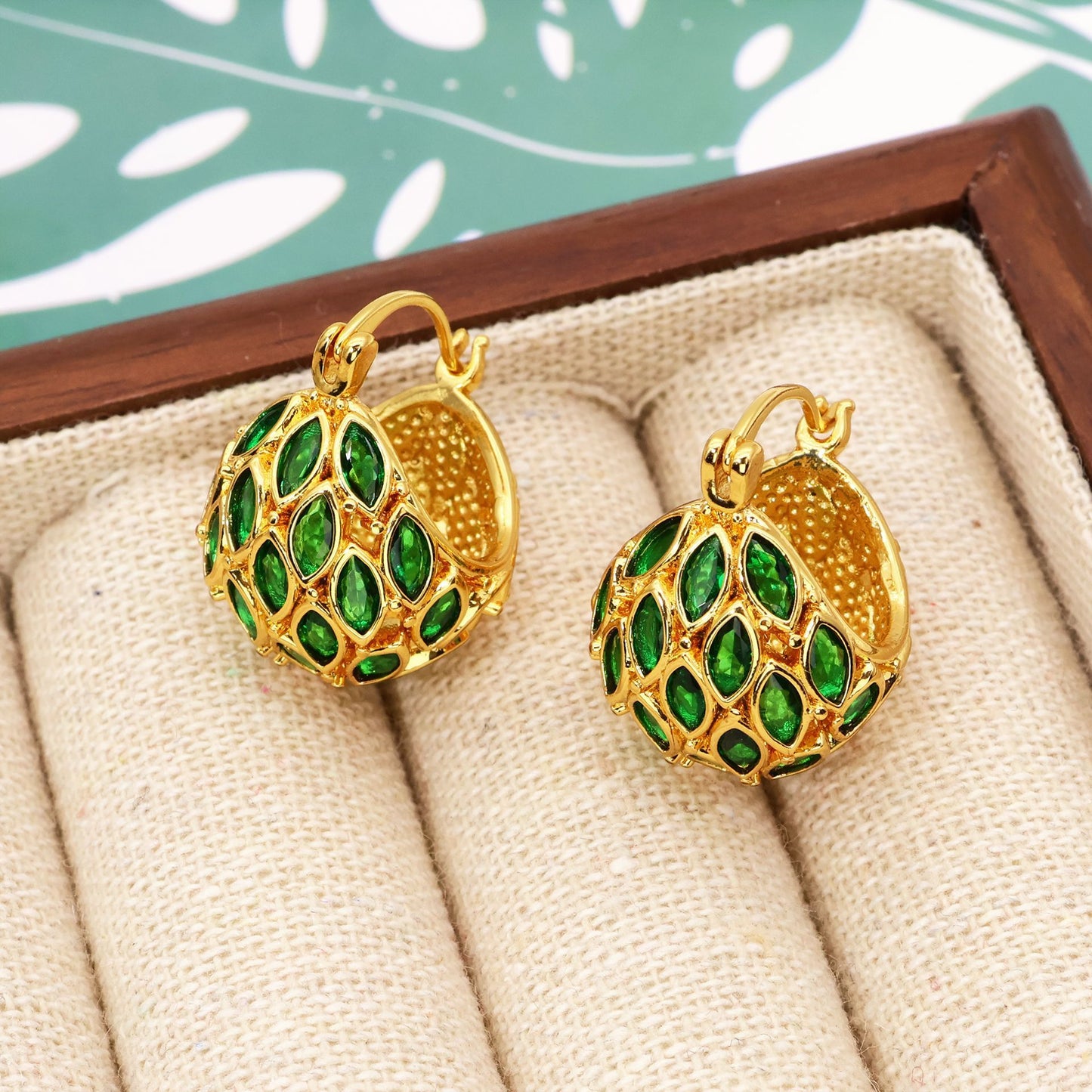 Vintage Earrings Green Zircon Cabas High-grade Fashion Simple