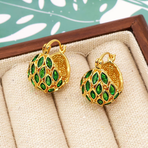 Vintage Earrings Green Zircon Cabas High-grade Fashion Simple