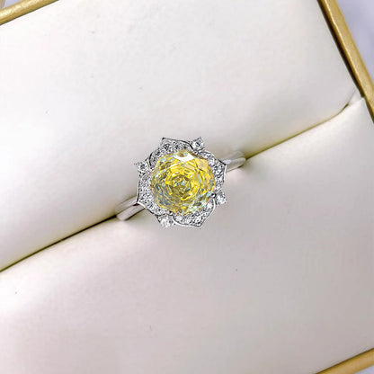 Flower Ring Elegant Graceful High Carbon Diamond Goose Yellow Stud Earrings