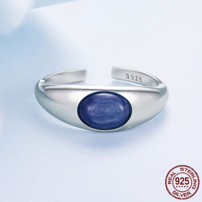S925 Sterling Silver Blue Crystal Open Ring