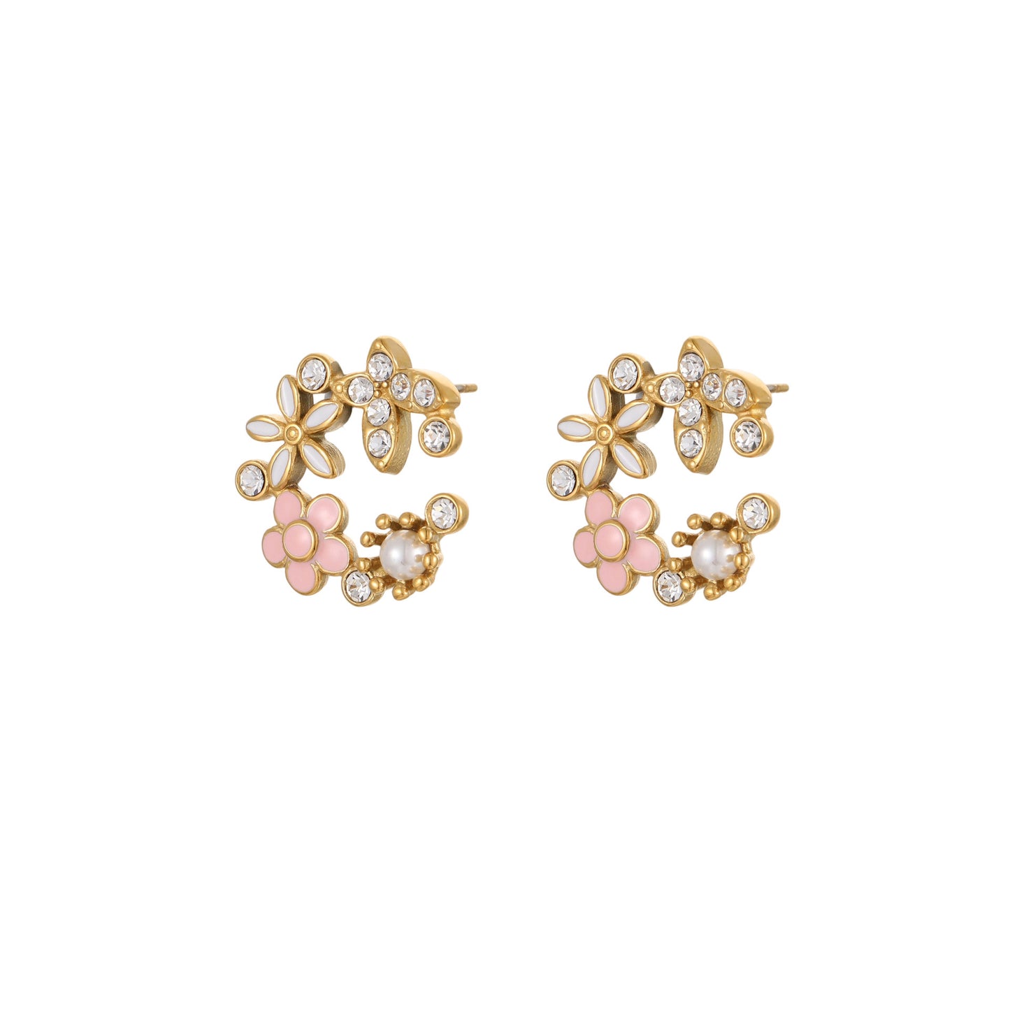 Diamond Colorful Oil Necklace Petal Stud Earrings