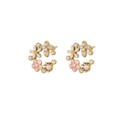 Diamond Colorful Oil Necklace Petal Stud Earrings