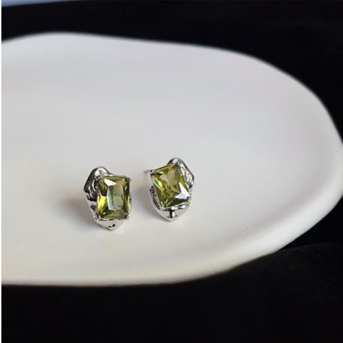 Liquid Olive Green Stud Earrings For Women
