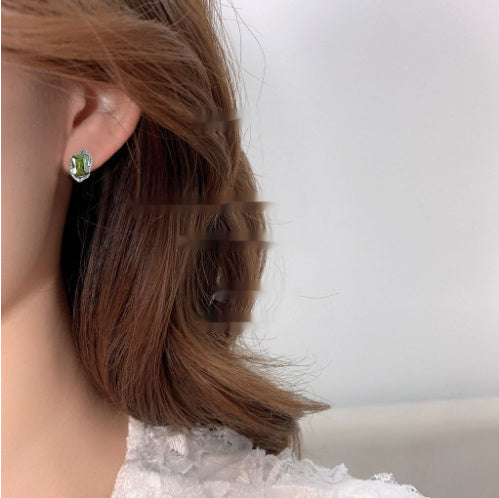 Liquid Olive Green Stud Earrings For Women