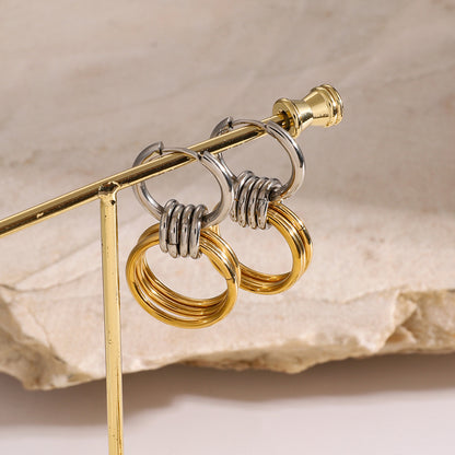 18K Color Matching Glossy Steel Ring Earrings