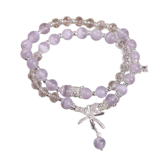 Cat's Eye Stone Crystal Bracelet Women's Double Ring Twin Temperament