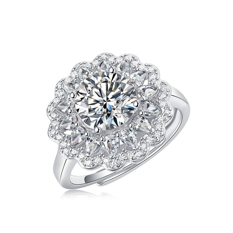 Women's Simple And Versatile S925 Silver Moissanite Ring Flowers