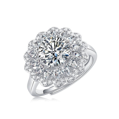 Women's Simple And Versatile S925 Silver Moissanite Ring Flowers