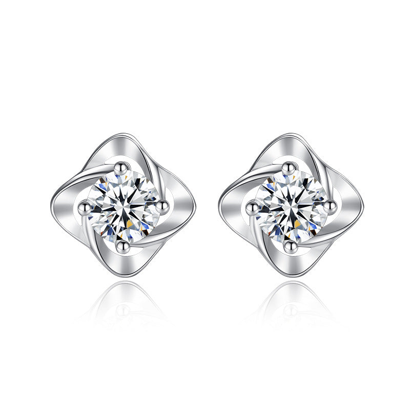 Women's Silver Clover Ear Studs in Louisiana | S999 Pure Silver
