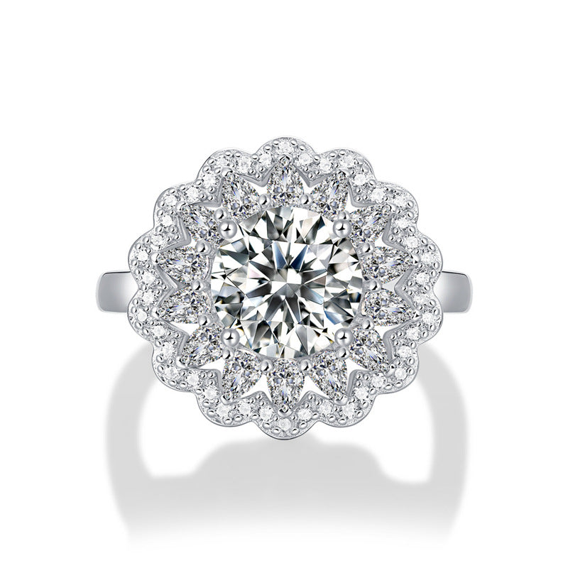 Women's Simple And Versatile S925 Silver Moissanite Ring Flowers