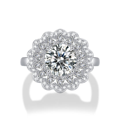 Women's Simple And Versatile S925 Silver Moissanite Ring Flowers