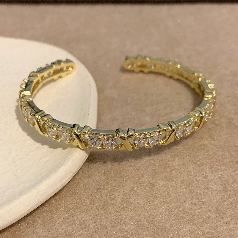 Cool Style Light Luxury X Letter Zircon Bracelet Design Open