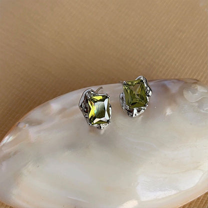 Liquid Olive Green Stud Earrings For Women