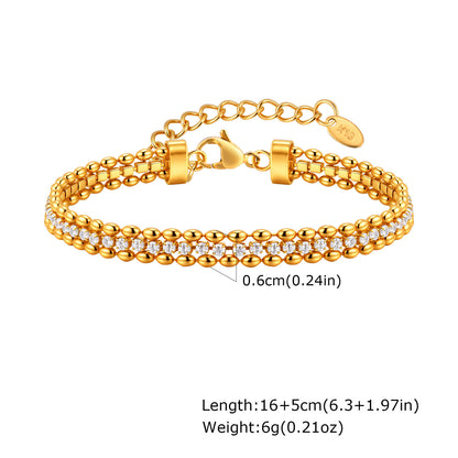 Fashion Stainless Steel Double Row Olive Beads White Zircon Bracelet