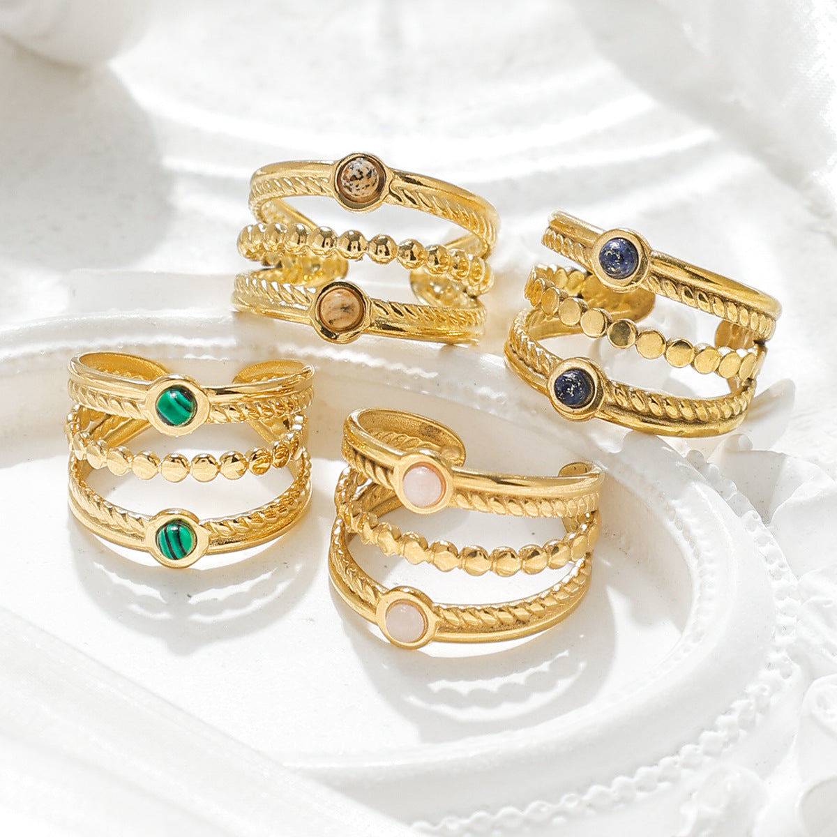 Natural Stone Multi-layer Open Ring Advanced Stainless Steel Ring