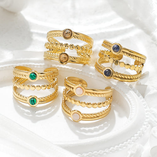 Natural Stone Multi-layer Open Ring Advanced Stainless Steel Ring
