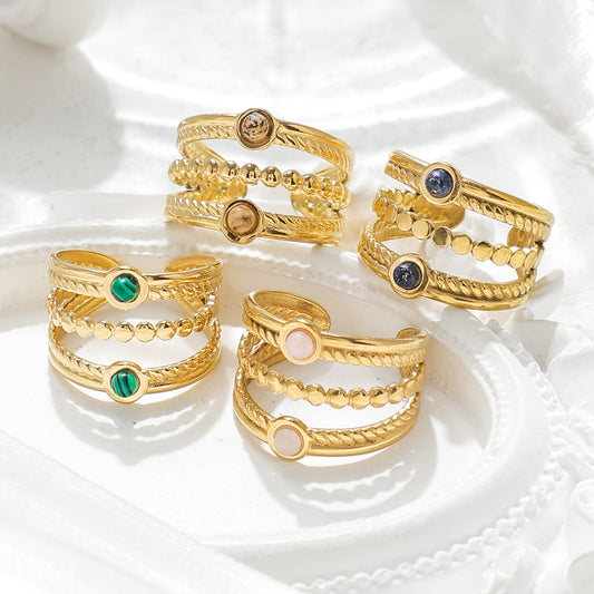 Natural Stone Multi-layer Open Ring Advanced Stainless Steel Ring