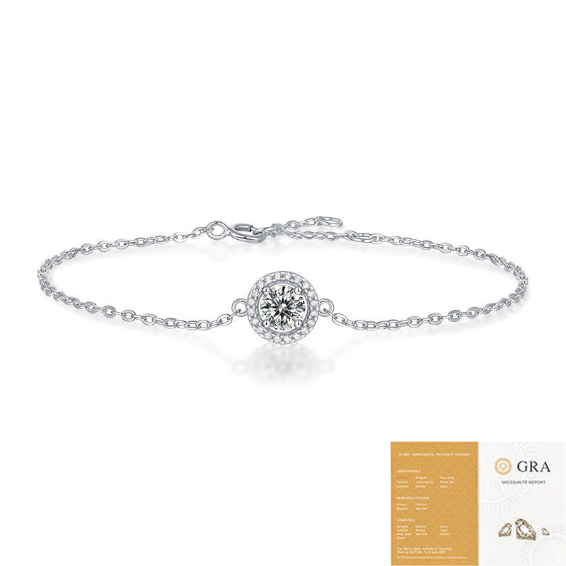 S925 Silver Light Luxury Moissanite Round Bag Bracelet