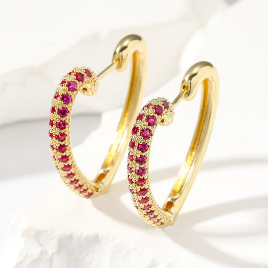 Fashion Retro Gold Love Multi-color Zircon Stud Earrings
