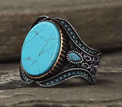 Men's Round Fashion Simple Turquoise Ring
