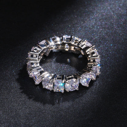 Rectangular Loving Heart Zircon Ring Female Full Circle Fashionable Temperamental All-match White