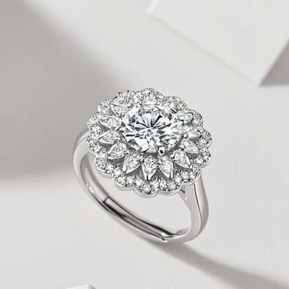 Women's Simple And Versatile S925 Silver Moissanite Ring Flowers