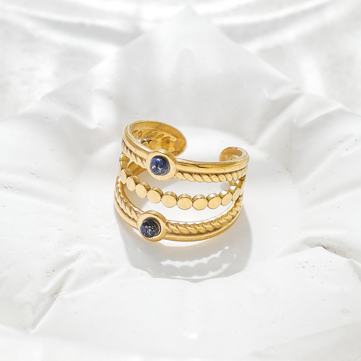 Natural Stone Multi-layer Open Ring Advanced Stainless Steel Ring