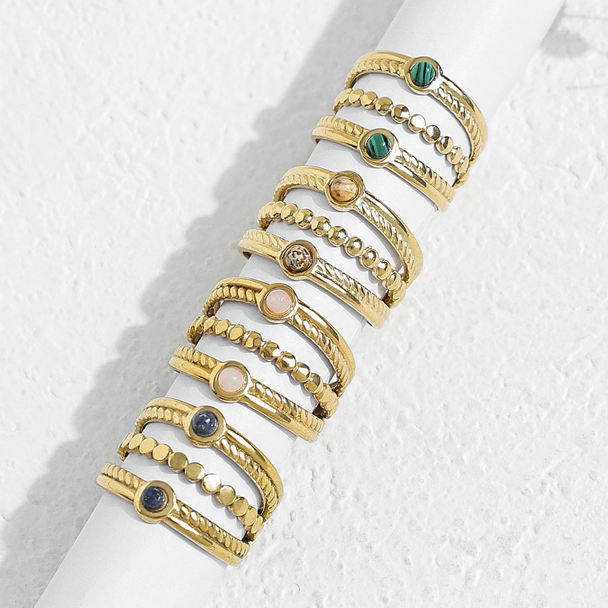 Natural Stone Multi-layer Open Ring Advanced Stainless Steel Ring