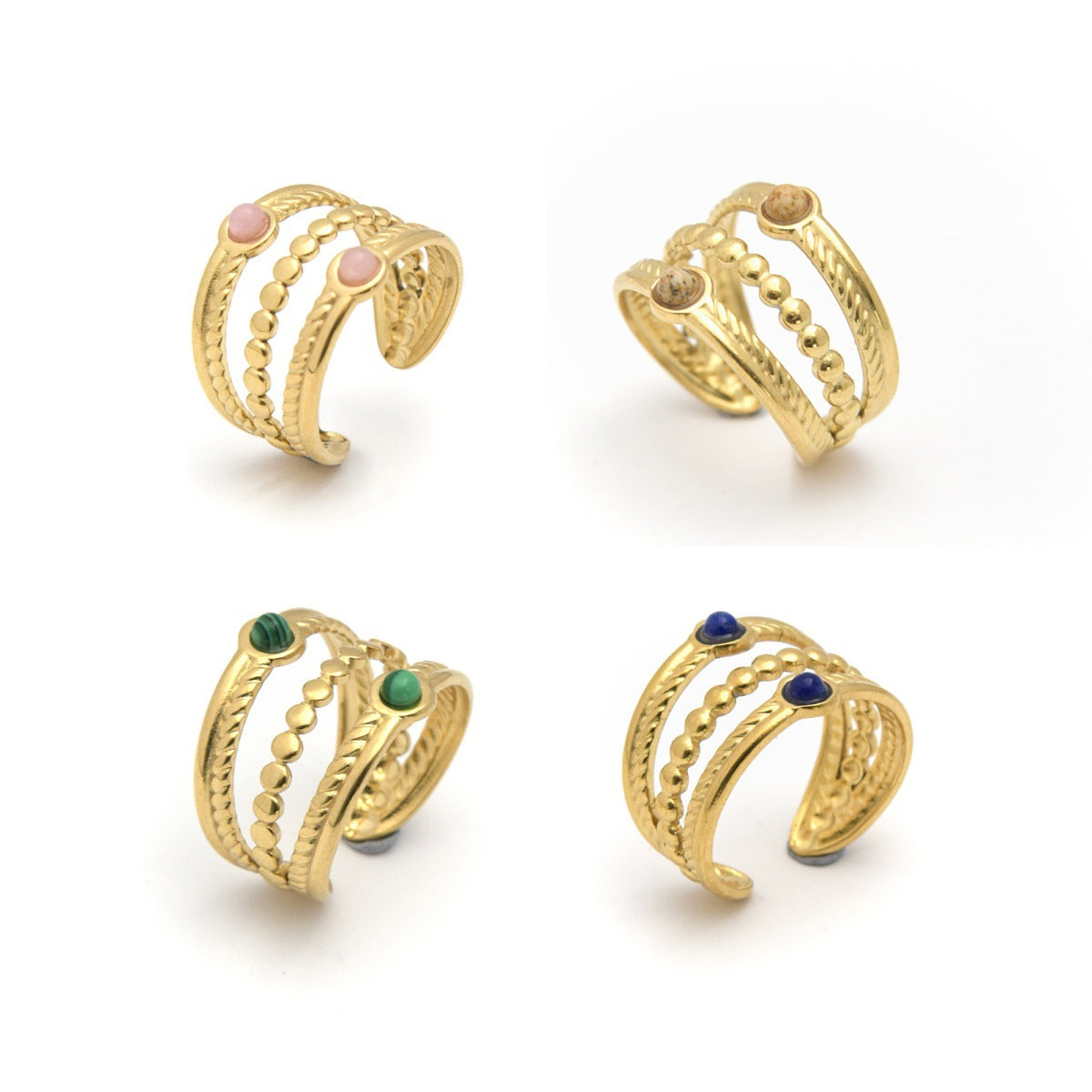 Natural Stone Multi-layer Open Ring Advanced Stainless Steel Ring